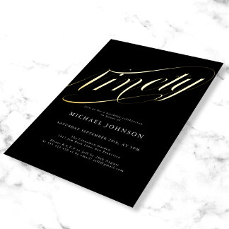 Moderner Minimalistischer 90er Black Gold 90er Geb Folieneinladung