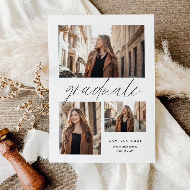 Moderner Minimalistischer Abschluss 3 FotoCollage Ankündigung (Modern Minimalist Graduation 3 Photo Collage Announcement)