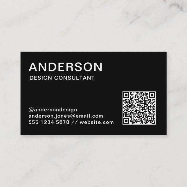 Moderner Minimalistischer Beruflicher QR-Code Schw Visitenkarte (Vorderseite)
