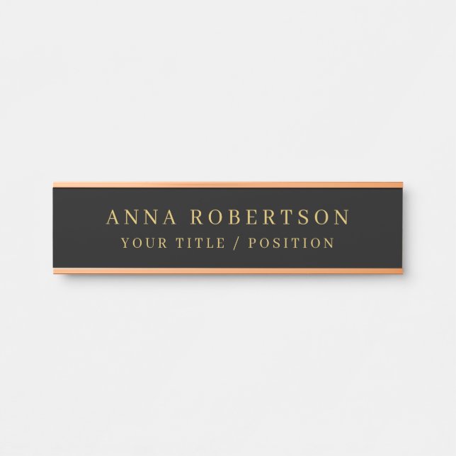 Moderner Minimalistischer Black Gold Beruflich Tre Türschild (Vorderseite )