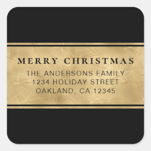 Moderner Minimalistischer Black Gold Weihnachtsmar Quadratischer Aufkleber
