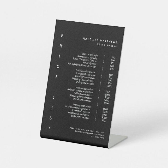 Moderner Minimalistischer Black Salon Preis List S Sockelschild (Vorderseite)