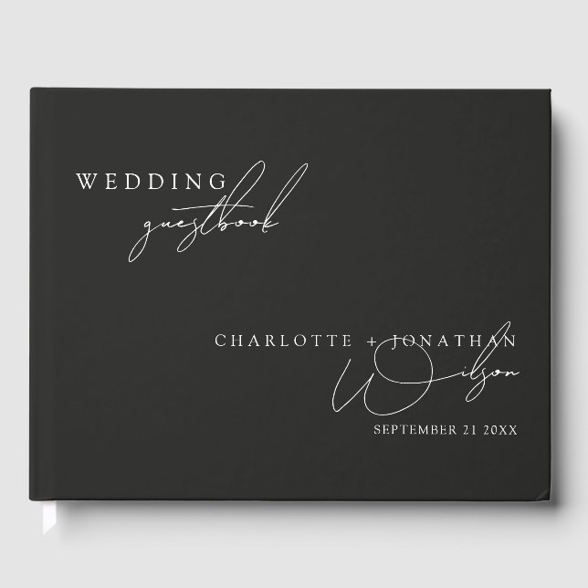 Moderner Minimalistischer Black Wedding Foto Stand Gästebuch (Vorderseite)