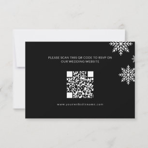 Moderner Minimalistischer Black Winter Wedding QR  RSVP Karte