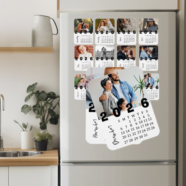Moderner Minimalistischer Dezember 2026 Foto-Kalen Magnet (Modern Minimalist December 2026 Photo Calendar Magnet)