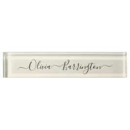Moderner Minimalistischer Ecru-Individuelle Name Namensplakette