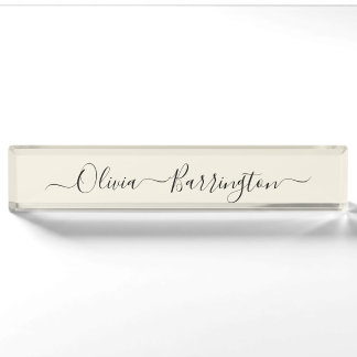 Moderner Minimalistischer Ecru-Individuelle Name Namensplakette