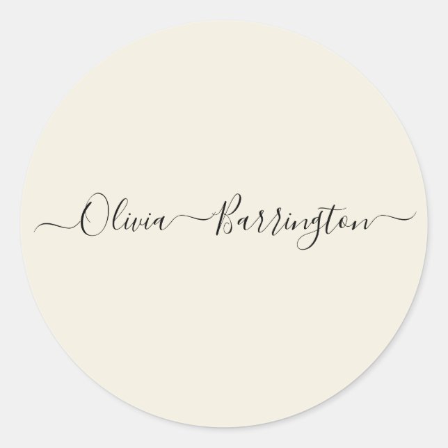 Moderner Minimalistischer Ecru-Individuelle Name Runder Aufkleber (Vorderseite)