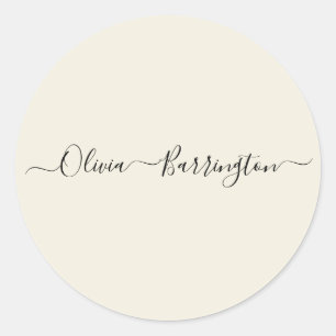 Moderner Minimalistischer Ecru-Individuelle Name Runder Aufkleber