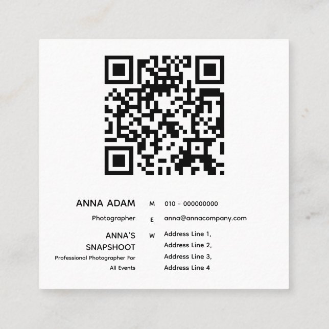 Moderner, Minimalistischer, einfacher QR-Code Quadratische Visitenkarte (Rückseite)