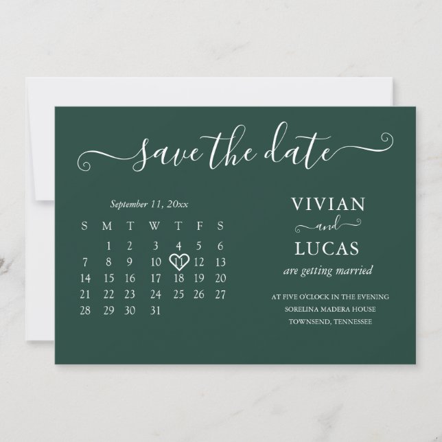 Moderner Minimalistischer Emerald Green Calendar H Einladung (Vorderseite)