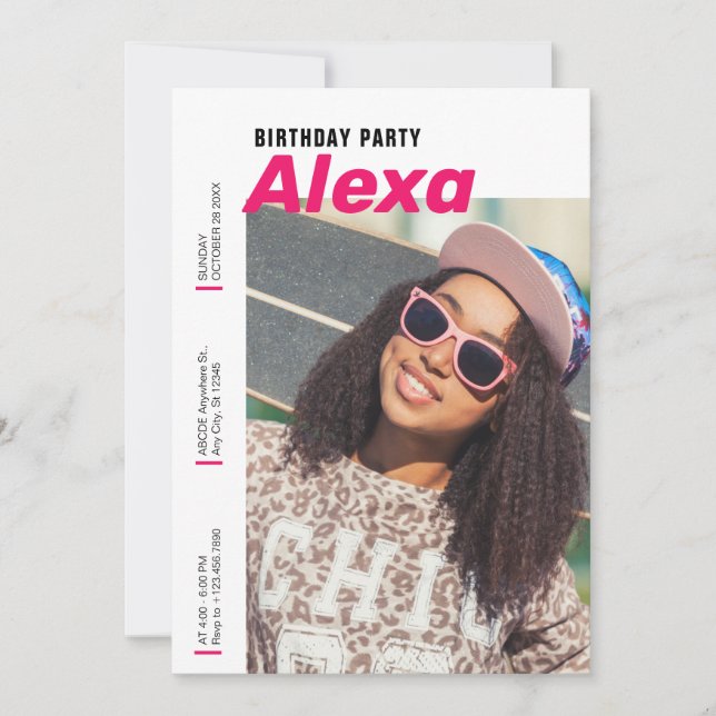 Moderner, minimalistischer Foto-Geburtstag Einladung (Vorderseite)