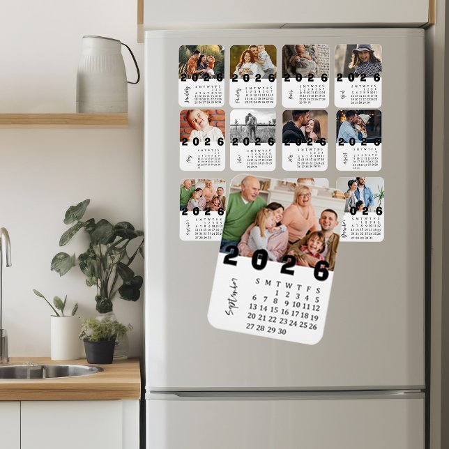 Moderner Minimalistischer Foto-Kalender im Septemb Magnet (Modern Minimalist September 2026 Photo Calendar Magnet)