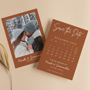 Moderner Minimalistischer Fotokalender in verbrann Save The Date