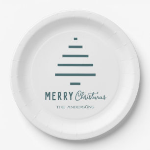 Moderner Minimalistischer froher Weihnachten Grüne Pappteller