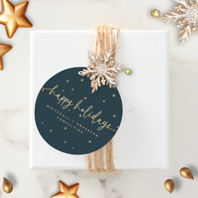 Moderner Minimalistischer Happy Holidays Firmennam Geschenkanhänger (Von Creator hochgeladen)