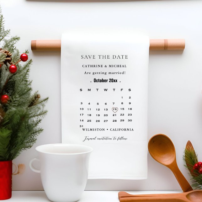 Moderner Minimalistischer Hochzeitkalender Save th Geschirrtuch (Von Creator hochgeladen)