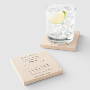 Moderner Minimalistischer Hochzeitkalender Save th Steinuntersetzer