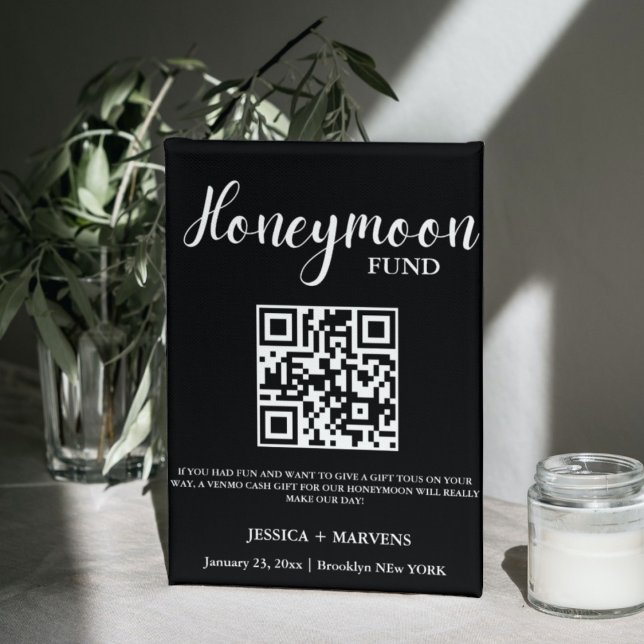 Moderner Minimalistischer Hochzeitsfonds QR-Code Sockelschild (Von Creator hochgeladen)