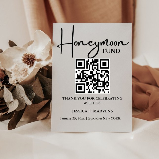 Moderner Minimalistischer Hochzeitsfonds QR-Code Sockelschild (Von Creator hochgeladen)
