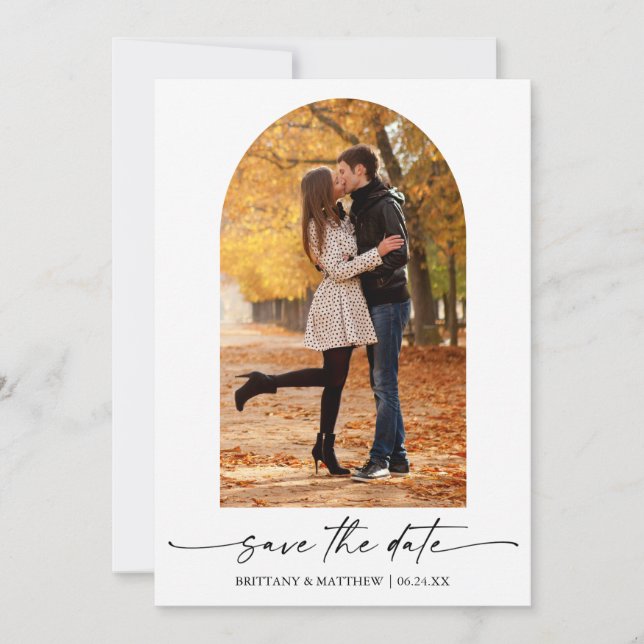 Moderner Minimalistischer Ink Script Foto Arch Save The Date (Vorderseite)