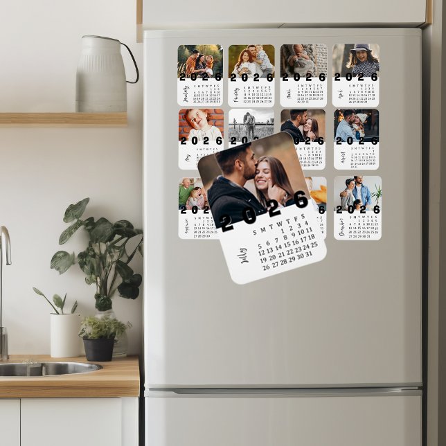 Moderner Minimalistischer Juli 2026 Foto-Kalender Magnet (Modern Minimalist July 2026 Photo Calendar Magnet)