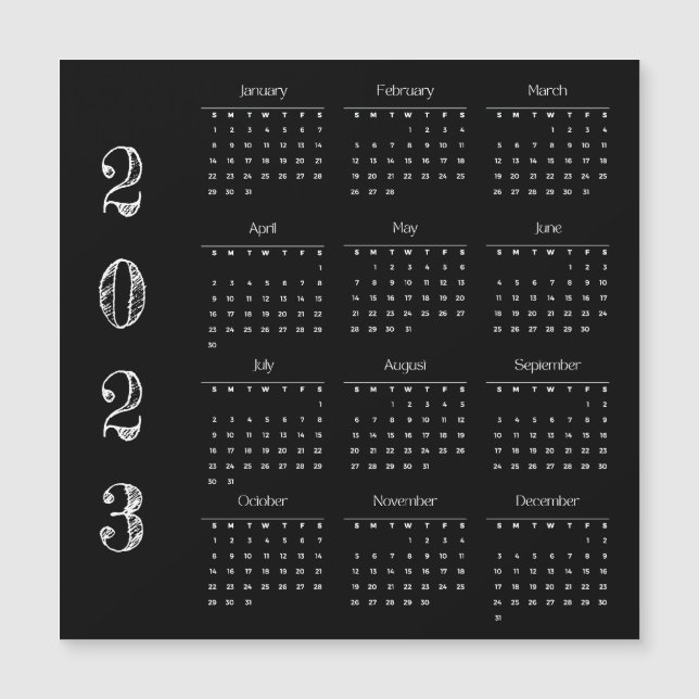 Moderner, Minimalistischer Kalender 2023 Magnetkarte (Vorderseite)