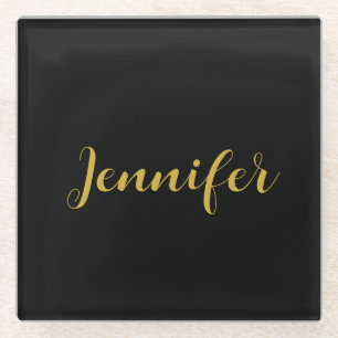 Moderner Minimalistischer Kalligraphiename Black G Glasuntersetzer