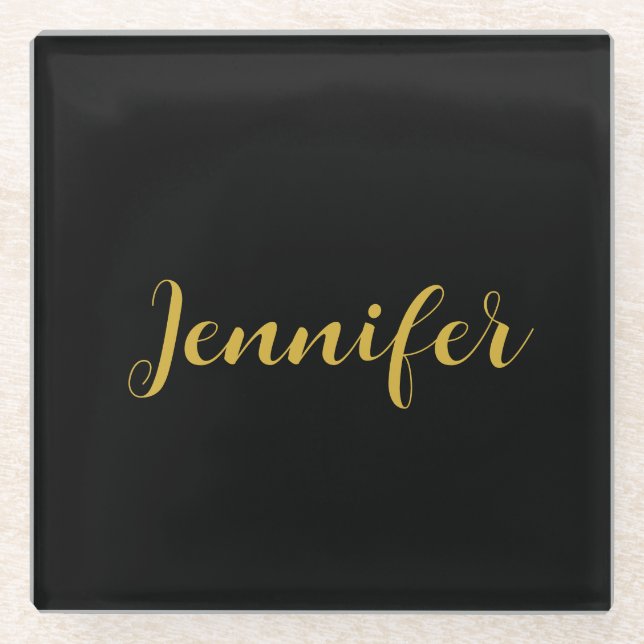 Moderner Minimalistischer Kalligraphiename Black G Glasuntersetzer (Vorderseite)