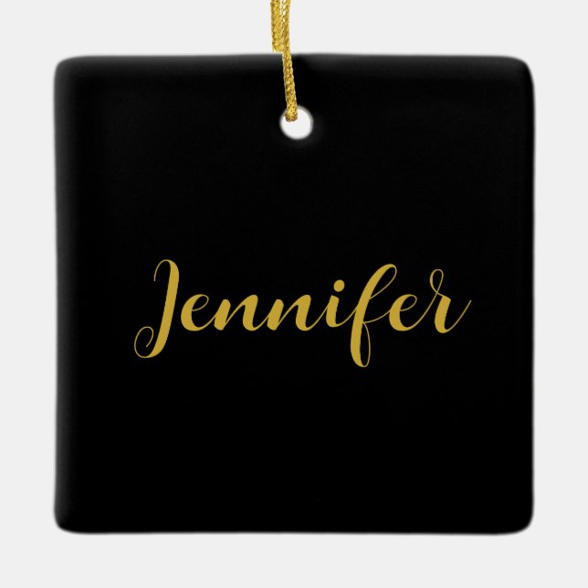 Moderner Minimalistischer Kalligraphiename Black G Keramikornament (Vorderseite)