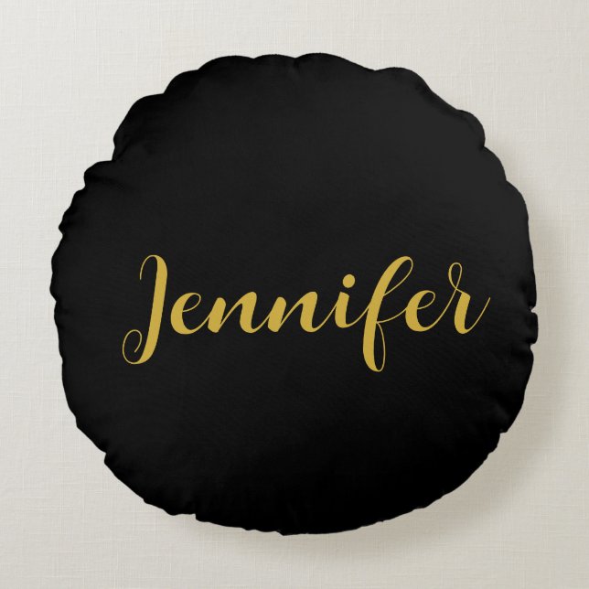 Moderner Minimalistischer Kalligraphiename Black G Rundes Kissen (Vorderseite)