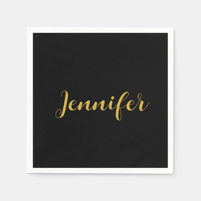 Moderner Minimalistischer Kalligraphiename Black G Serviette (Vorderseite)