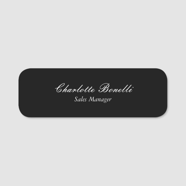 Moderner Minimalistischer Kalligraphiename Black Namensschild (Vorderseite)