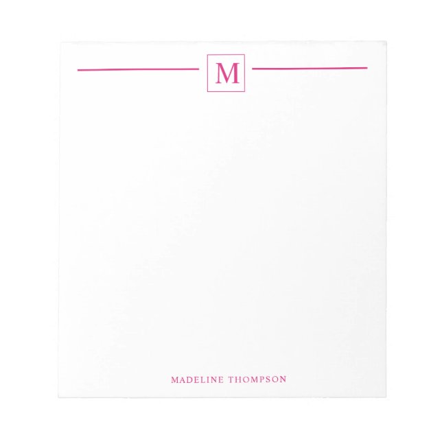Moderner Minimalistischer Magenta Monogram Line Sq Notizblock (Vorderseite)