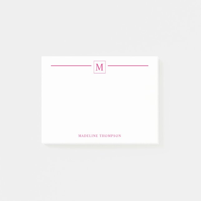 Moderner Minimalistischer Magenta Monogram Line Sq Post-it Klebezettel (Vorderseite)