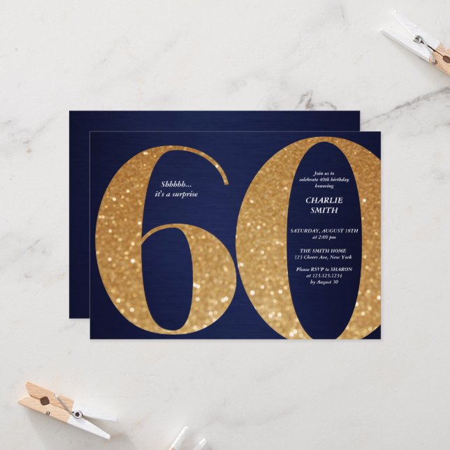 Moderner Minimalistischer Marinegoldgold Glitzer 6 Einladung (Vorderseite/Rückseite Beispiel)