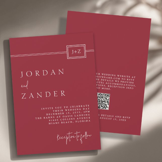Moderner Minimalistischer Monogram-Hochzeitcode Einladung (Available in both printed and instant download digital formats.)