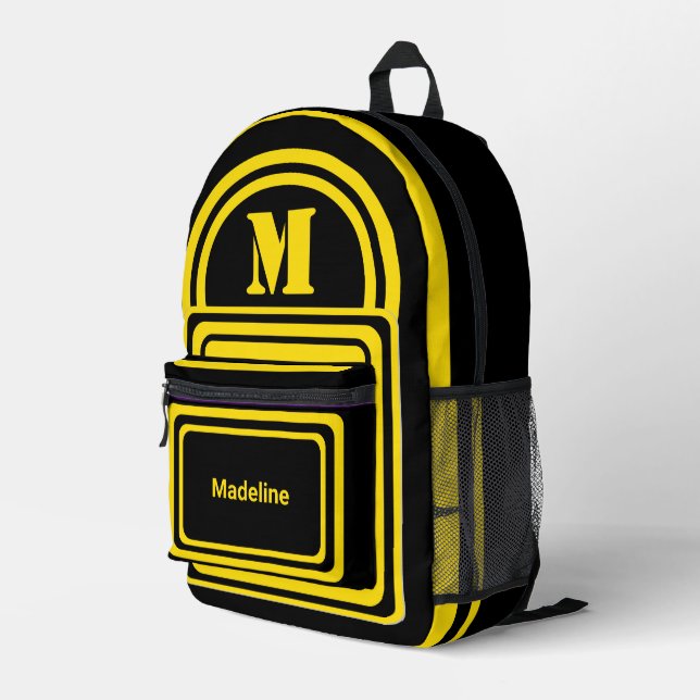 Moderner Minimalistischer Monogramm-Anfangsname Bedruckter Rucksack (Rückseitige Ecke Rechts)