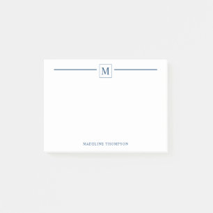 Moderner Minimalistischer Navy Blue Monogram Line Post-it Klebezettel
