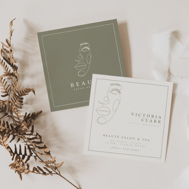 Moderner Minimalistischer Olivensalon Quadratische Visitenkarte (Von Creator hochgeladen)