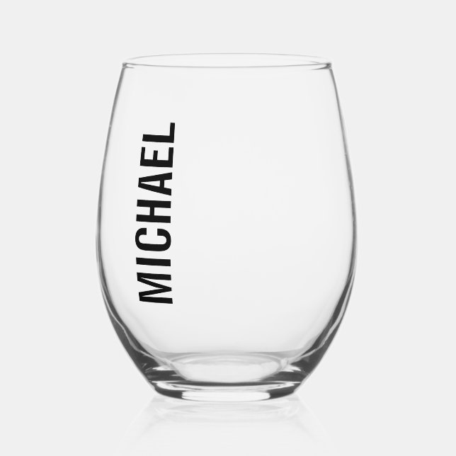 Moderner Minimalistischer Personalisierter Name Weinglas Ohne Stiel (Vorderseite)