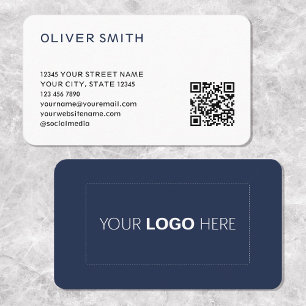 Moderner Minimalistischer QR-Code Deep Blue Visitenkarte