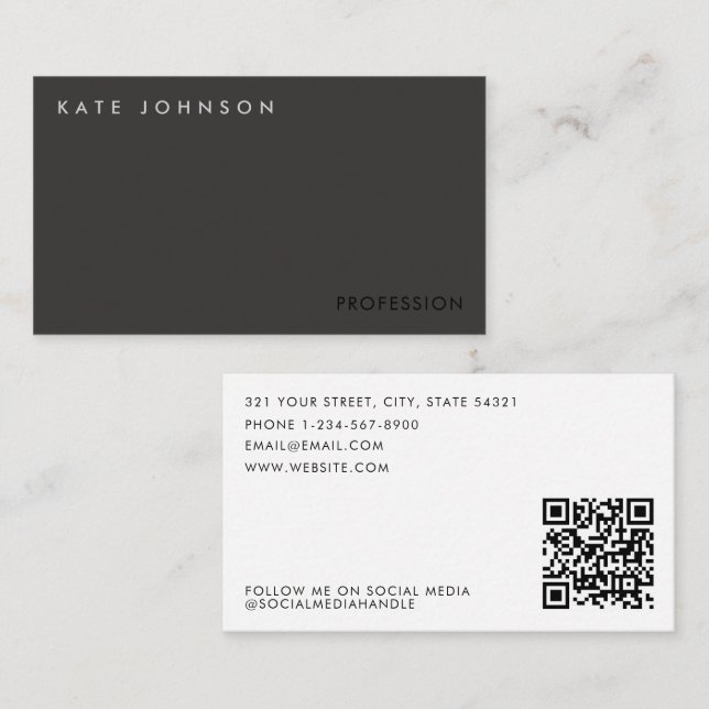 Moderner Minimalistischer QR-Code für Unternehmen Visitenkarte (Vorne/Hinten)