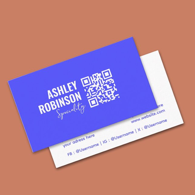 Moderner Minimalistischer QR-Code in blauer berufl Visitenkarte (Simple design, Vibrant color - Bold business card )