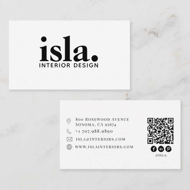 Moderner minimalistischer QR-Code-Innenarchitekt Visitenkarte (Vorne/Hinten)