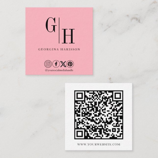 Moderner Minimalistischer QR-Code Pastellfarben Ro Quadratische Visitenkarte (Vorne/Hinten)