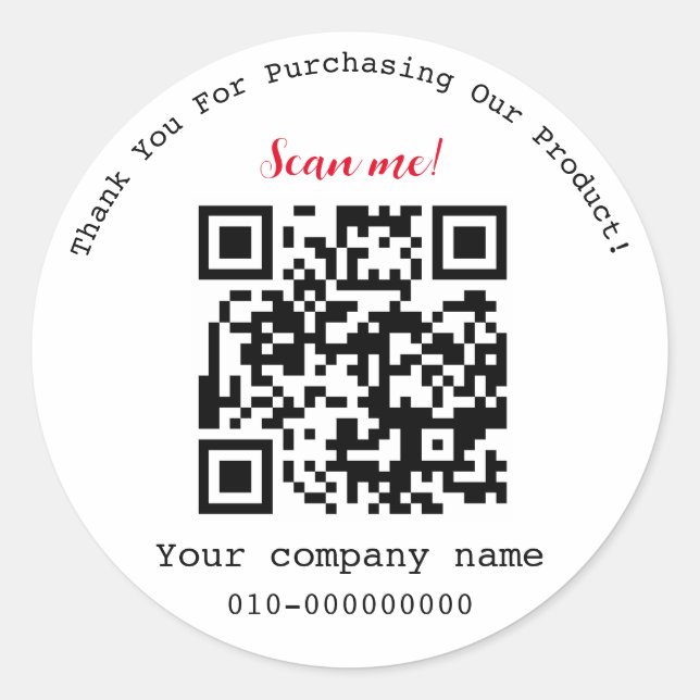 Moderner, Minimalistischer QR-Code Vielen Dank Runder Aufkleber (Vorderseite)