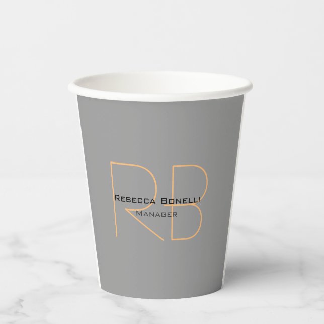 Moderner Minimalistischer Schlichter Monogram-Mana Pappbecher (Vorderseite)