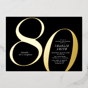 Moderner minimalistischer Schwarz und Gold 80. Geb Folieneinladung