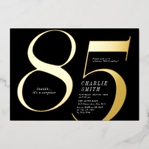 Moderner minimalistischer Schwarz und Gold 85. Geb Folieneinladung